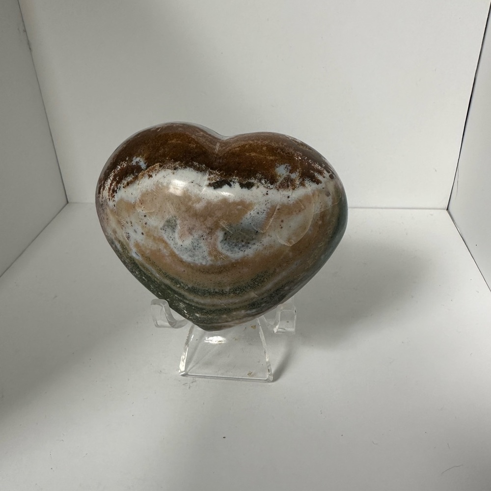 Ocean jasper puffy heart on stand